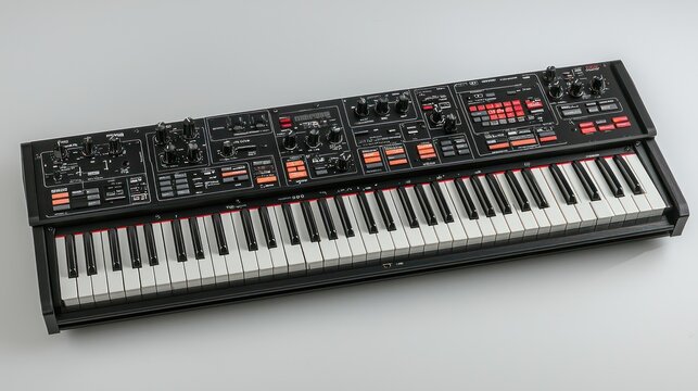 Studio synthesizer on light gray background