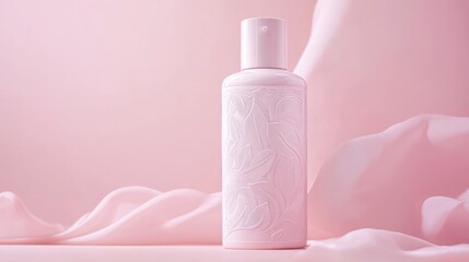 Light pink lotion bottle with floral design stands tall