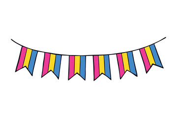Fototapeta premium Colorful garland Pansexual pride flag Happy pride day LGBTQ community Pride Month Vector hand drawn doodle for posters, stickers, logo, cards