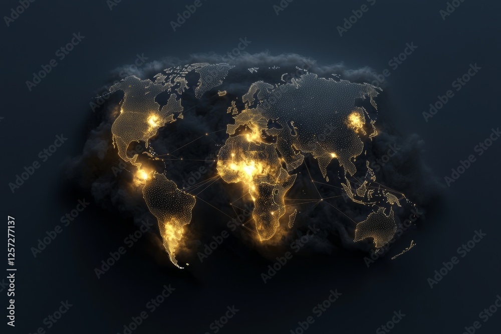 Poster integrating global network connection with big data analytics and business concepts, portrayed via a