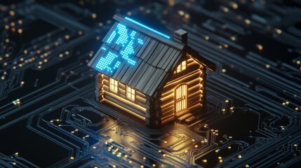 Obraz premium Countryside house on the circuit board background 