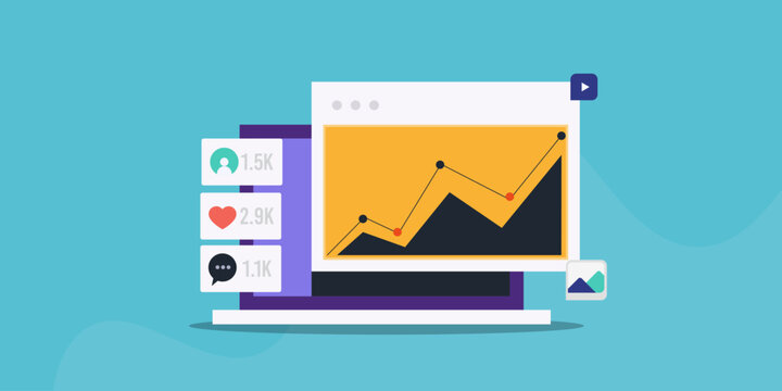 Audience engagement graph on dashboard screen, measure content marketing performance, social media insights concept.