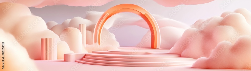Poster Pastel stage with archway and cloudscape abstract backdrop