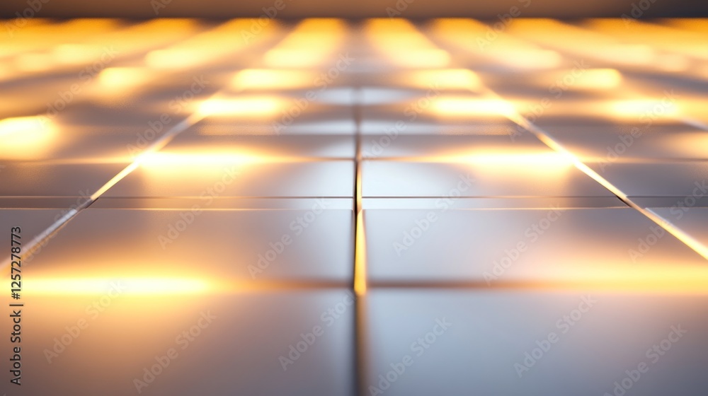 Poster Illuminated reflective floor tiles create an abstract geometric pattern