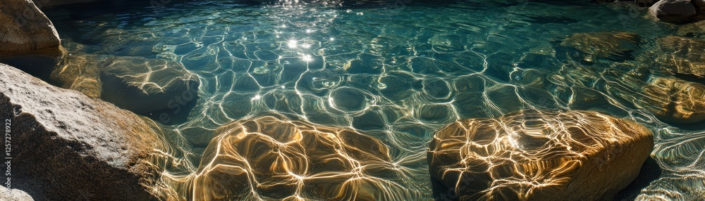 Poster sunlight dances on rocks in a shallow clear stream