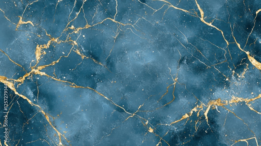 Poster abstract marble texture with blue and gold veining pattern