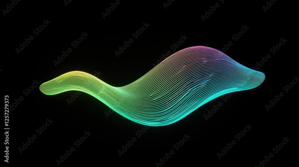 Poster Abstract flowing wave comprised of multicolored glowing lines on black