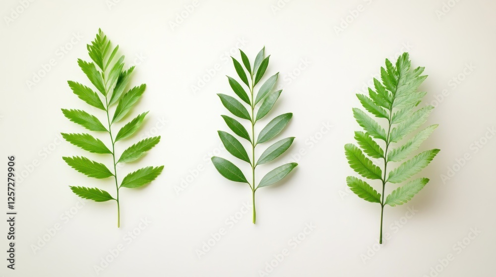 Poster Three different types of green leaves displayed on a background