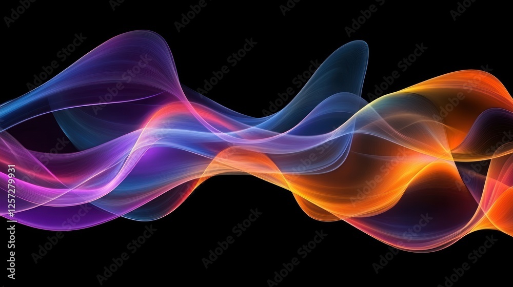 Aufkleber Abstract wave patterns flow against a solid black background