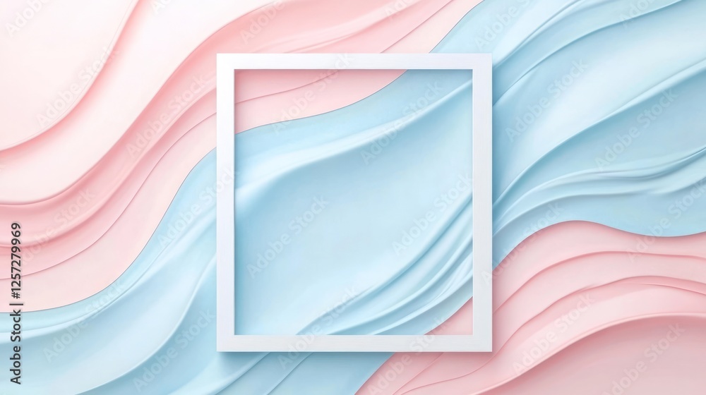 Poster abstract background featuring pastel waves and a white frame