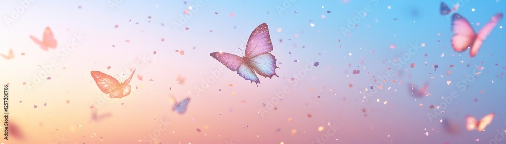 Poster dreamy butterflies soar against a soft gradient background