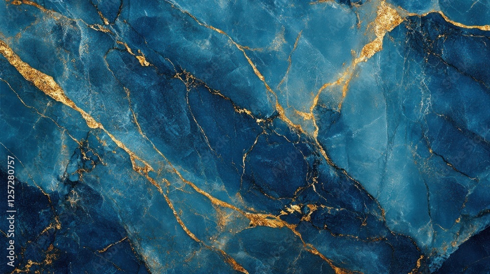 Poster abstract blue marble pattern with golden veins running through it