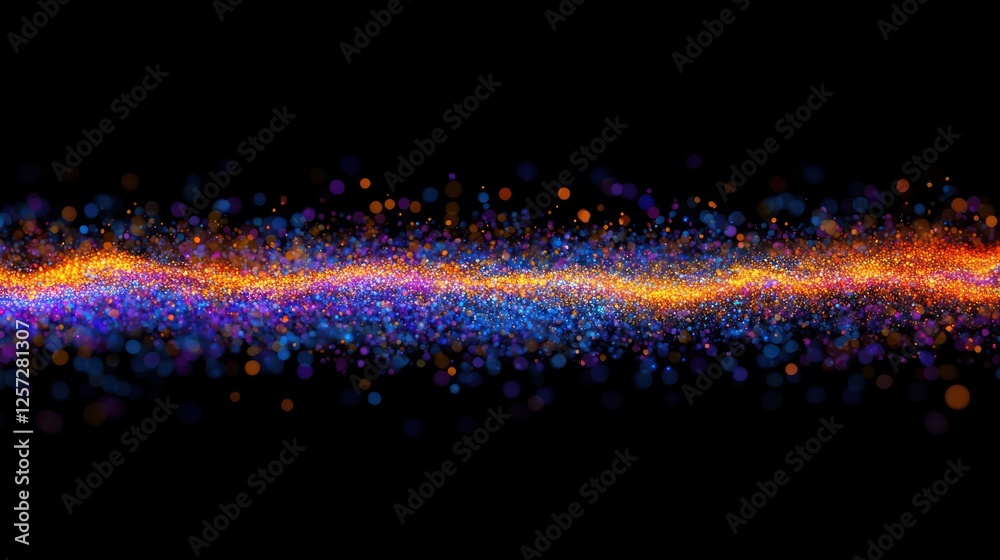 Poster Wavy colorful particle stream isolated on a black background