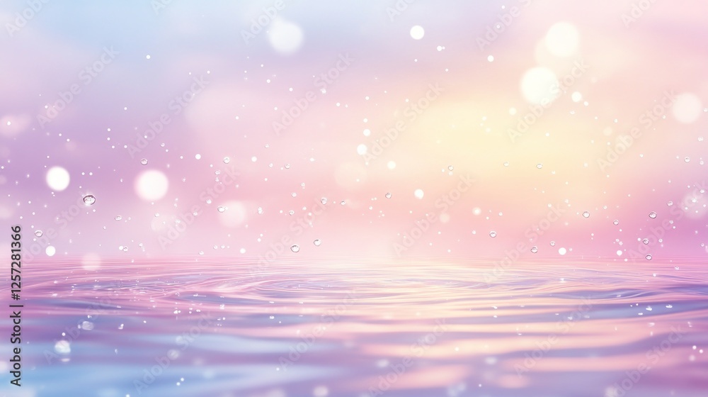 Poster abstract ethereal shimmering background with water droplets and pastel colors