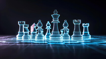 Digital Chess Pieces On Glowing Board
