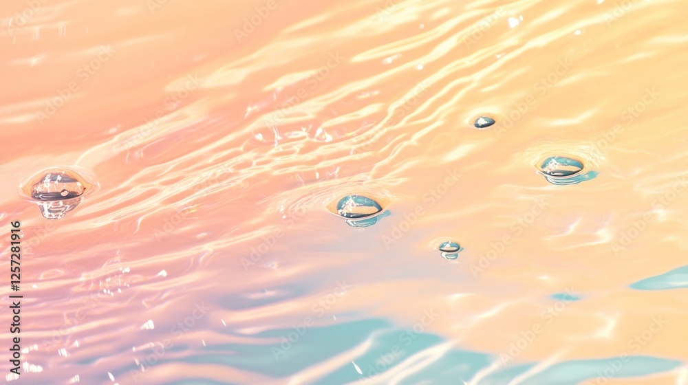 Poster bubbles float on the surface of shimmering orange water
