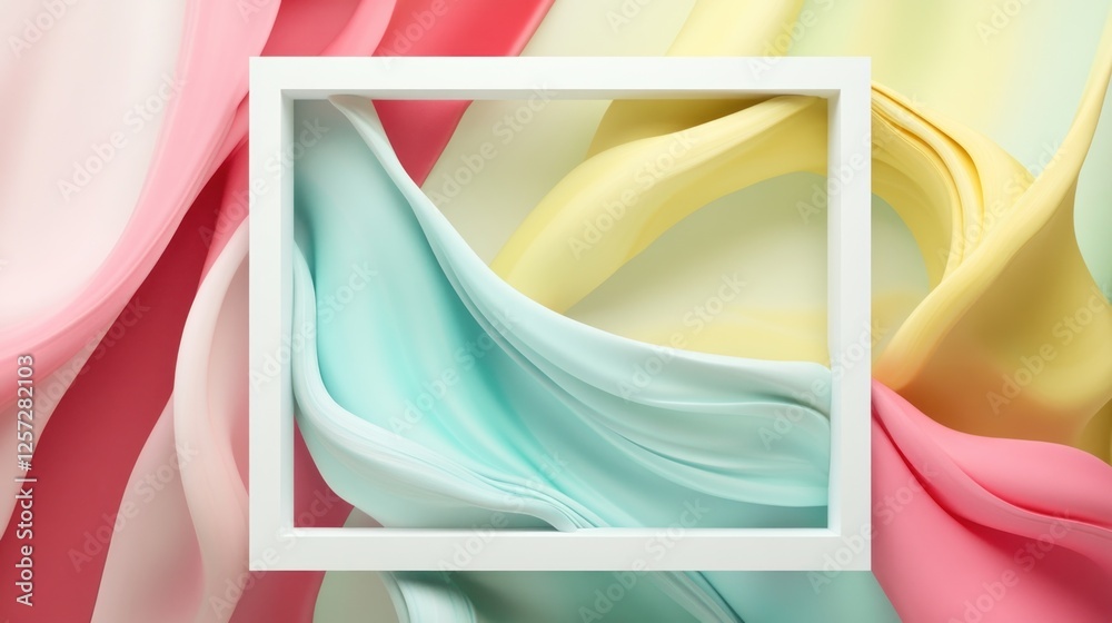 Poster Pastel fabric flows dynamically through a crisp white frame