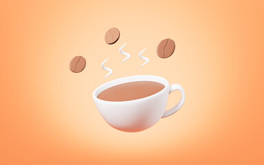 Cartoon coffee and coffee beans, 3d rendering.