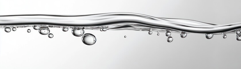 A crystal clear water surface with rising air bubbles