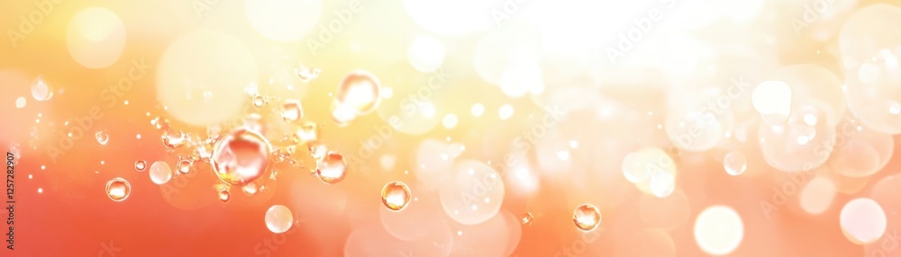 Poster Orange gradient background features bubbles with soft focus bokeh