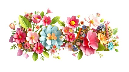 Colorful floral patterns and shapes on a transparent background, with delicate petals and leaves, showcasing a mix of modern and whimsical typography styles.