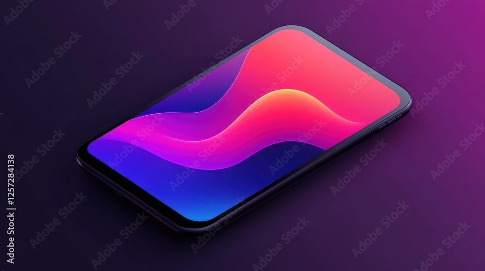 Poster modern frameless smartphone displaying a vibrant colorful flowing abstract wallpaper