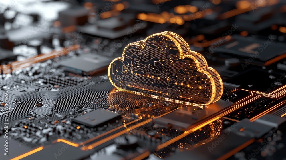 Poster cloud computing interface showing data management and technological advancements