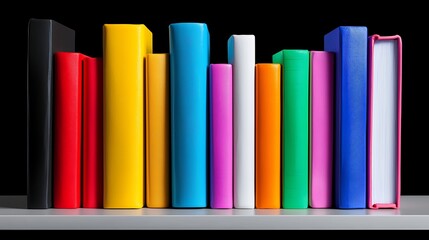 Obraz premium Colorful Books On Shelf Against Black Background