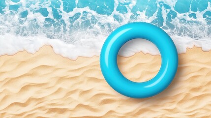 Obraz premium Blue Swimming Ring on Sandy Beach Isolated on Transparent Background: Perfect for Summer and Water Activities