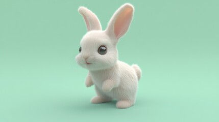 Obraz premium A charming white bunny stands on a light green background