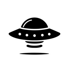 Unidentified Flying Object: A classic, minimalist illustration of a UFO, hovering silently, evokes mystery and wonder. The sleek, black silhouette is set against a clean background.