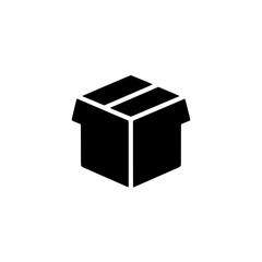 Simple Box Icon: A minimalist black and white illustration of a closed box, perfect for representing package delivery, online shopping, storage, or any concept related to containers. 