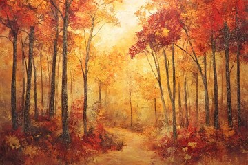 Obraz premium Autumn path through golden forest