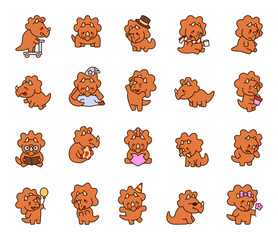 Adorable triceratops cute kawaii cartoon character set with different emotions, festive accessories, and fun daily activities for holidays and special moments for yours creative illustration © palau83