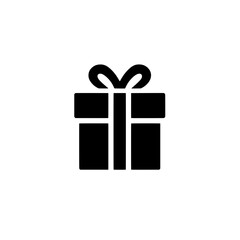 Gift Icon: A simple yet elegant black gift box icon, perfectly tied with a ribbon, representing celebration, presents and gifting. Ideal for websites, apps.
