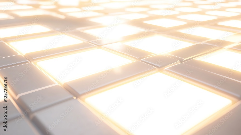 Poster Glowing squares arranged in a grid pattern perspective view