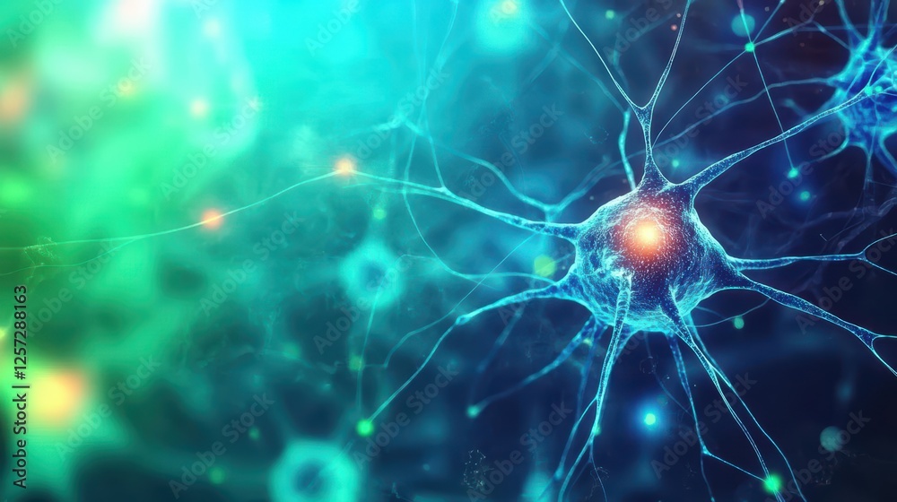 Poster Neurons close up image showing structure and connections in the human nervous system