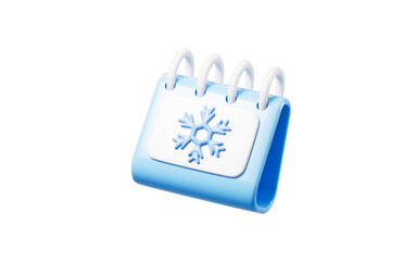 Cartoon snowflake on the calendar, winter or New Year concept, 3d rendering.