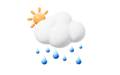 Cartoon weather forecast, cloudy to light rain, 3d rendering.