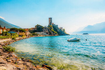Castello Scaligero, Lake Garda, Italy. Lago di garda. Beautiful lake for swimming, sailing and...