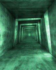 Obraz premium Abstract Green Tunnel with Geometric Patterns and Light Effects