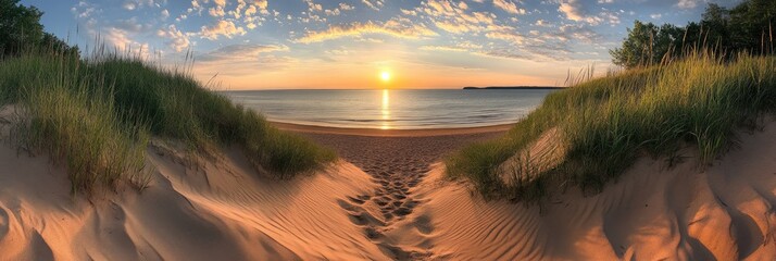 Sunrise beach path dune landscape panorama