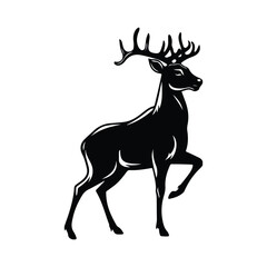 Obraz premium Majestic Deer Silhouette Logo – Elegant Black and White Stag Illustration