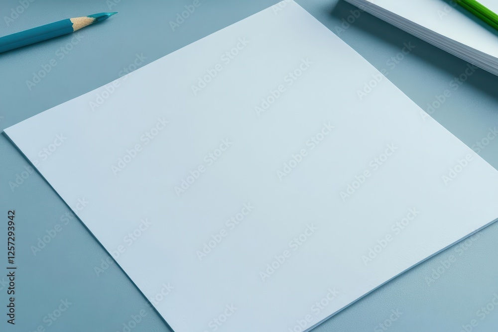 Poster blank white paper on wooden table with a sharpened pencil placed beside it for writing or drawing