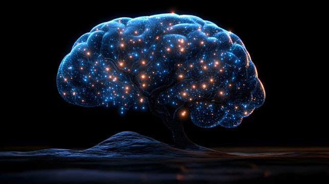 3D Illustration - Glowing Brain Tree of Knowledge, Intelligence, and Innovation