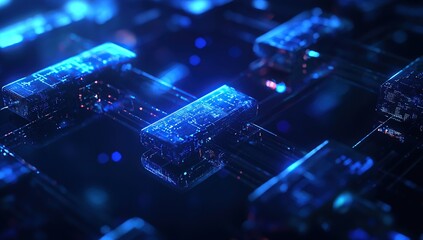 Exploring Futuristic Data Networks: Advanced Digital Structures and Interconnectivity Visualized in Stunning Blue Hues.