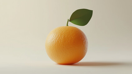 A vibrant orange with a green leaf on the top, centered against a white background. The orange is detailed and textured to give it an organic feel. 
