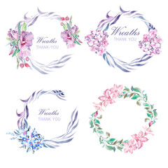 set holiday spring flower wreath watercolor