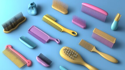 3D Rendering of Cartoon-Style Barber Combs and Hairdressing Tools. Fun and Colorful Design for Beauty and Styling Concepts.