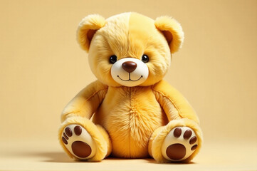 A soft and cuddly bear toy with a honey-colored fur and stitched paws. creativity hobby and handicrafts, diy, background for design. creativity hobby and handicrafts, diy, background for design.